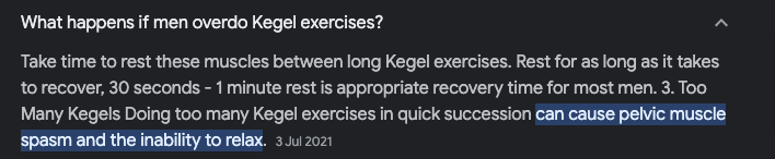 Screenshot of what happens when men overdo kegel exercises