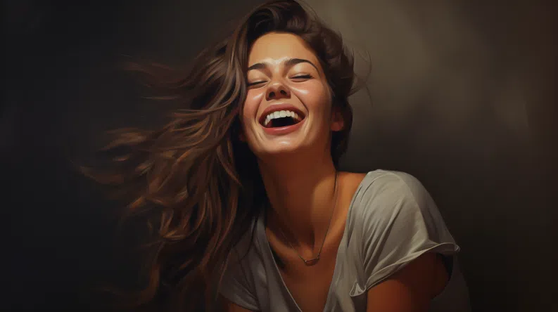 a pretty woman laughing