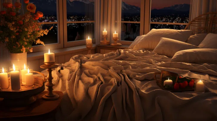 Romantic bedroom with candles