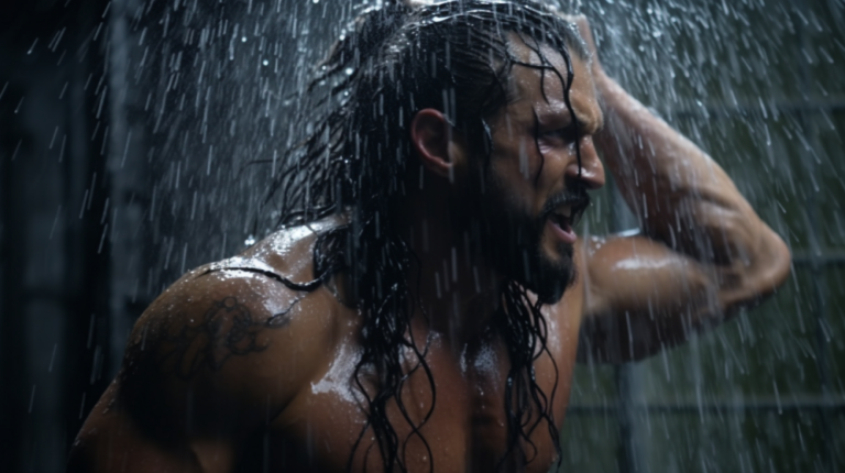 a muscular disciplined attractive man taking a shower