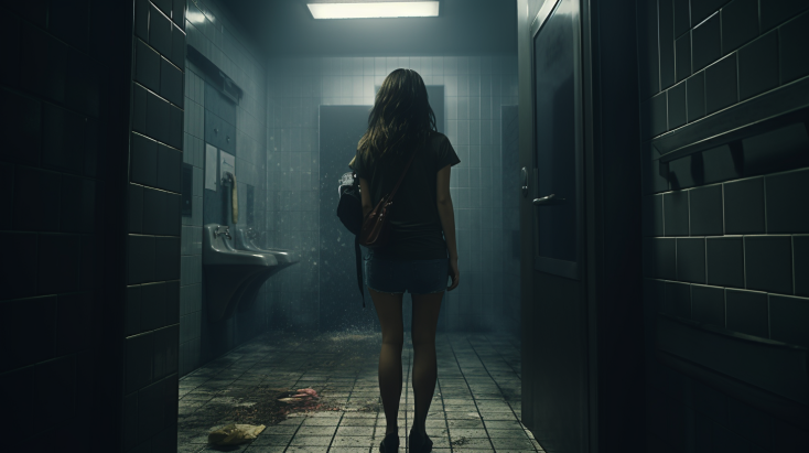 Girl going to a bathroom in the night