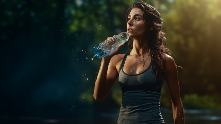 woman exercising and drinking water