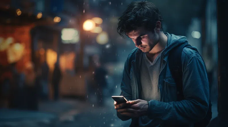 guy in the rain texting a girl