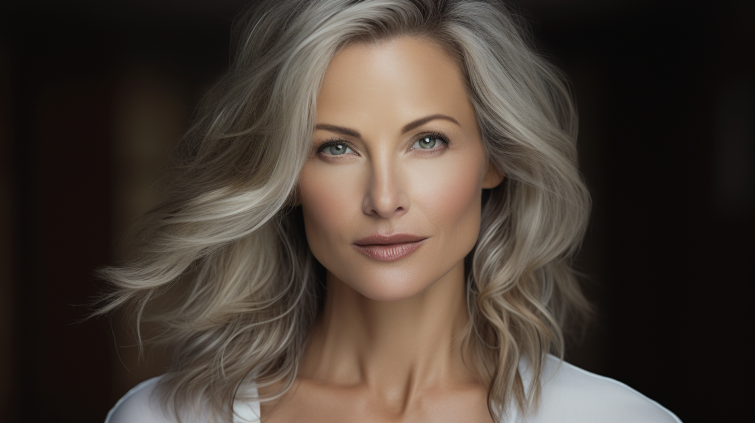 headshot of a gorgeous woman in her 40s