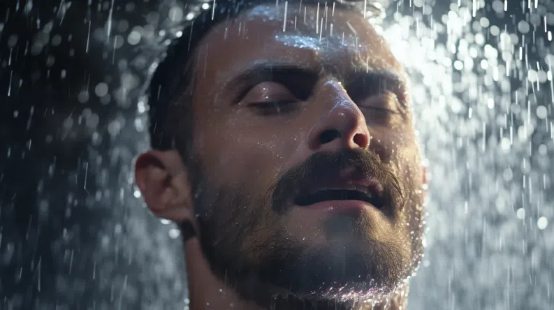 headshot of a man taking a shower