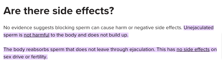 Screenshot medical news today statement that semen retention has no side effects