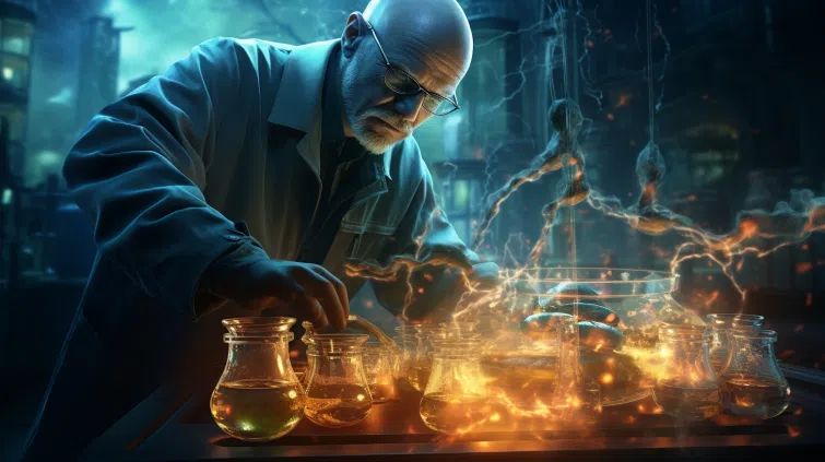 epic image of a scientist analyzing research