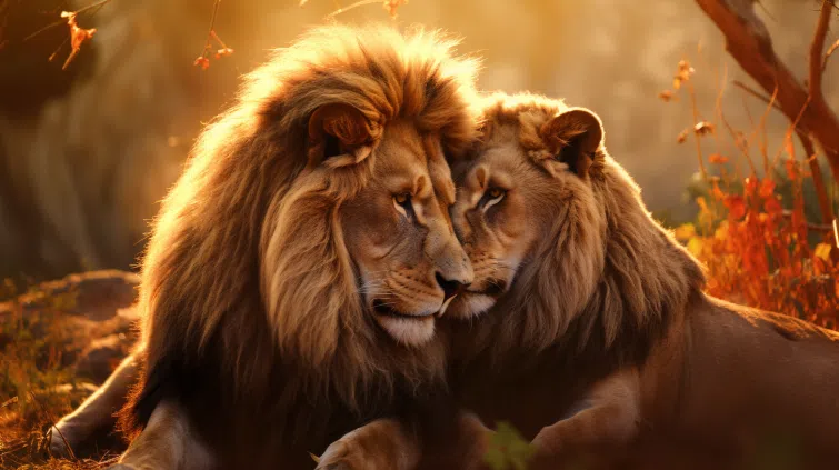 epic image of two lions in love