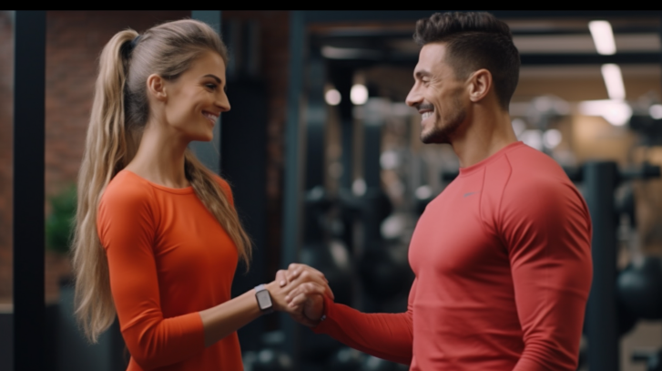 personal trainer flirting with a blonde woman