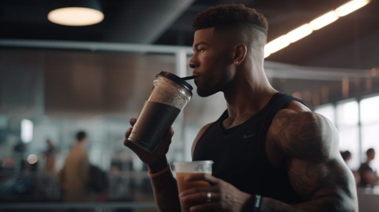 Guy drinking pre workout shakes