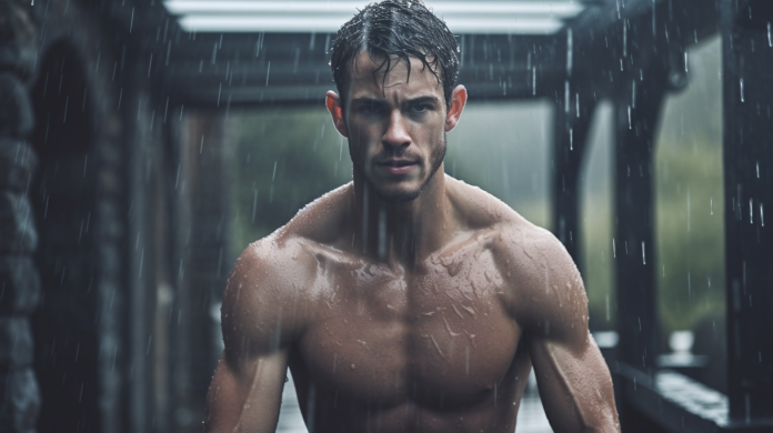 Man working out in the rain