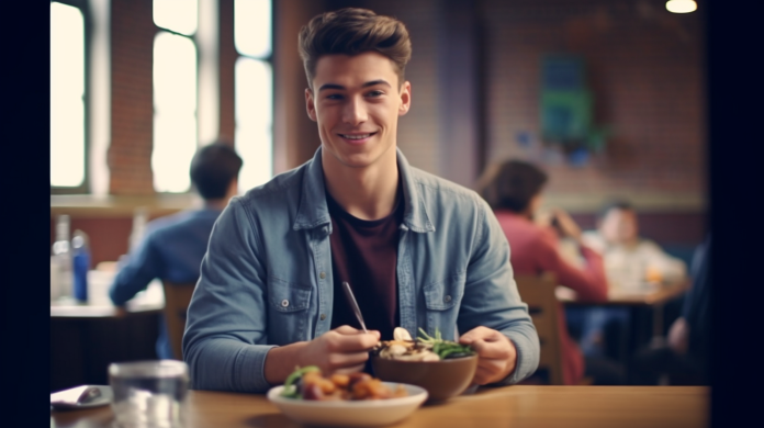 Young guy eating healthy meal