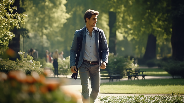 a healthy young man walking in the park