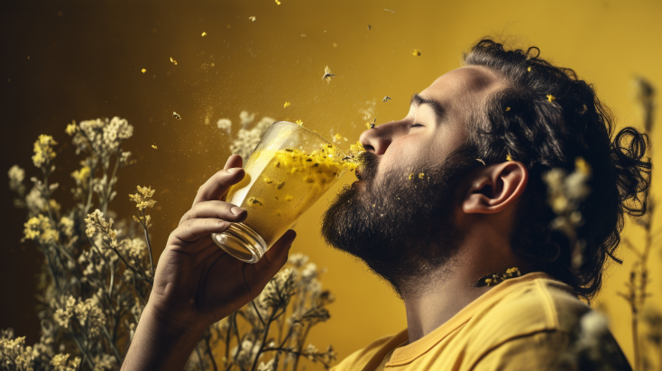 a man drinking pine pollen