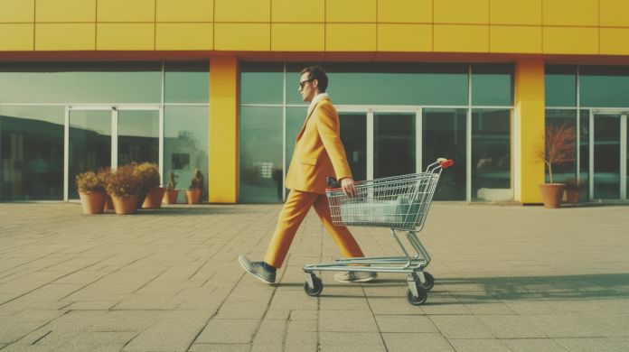 man in yellow suit shopping