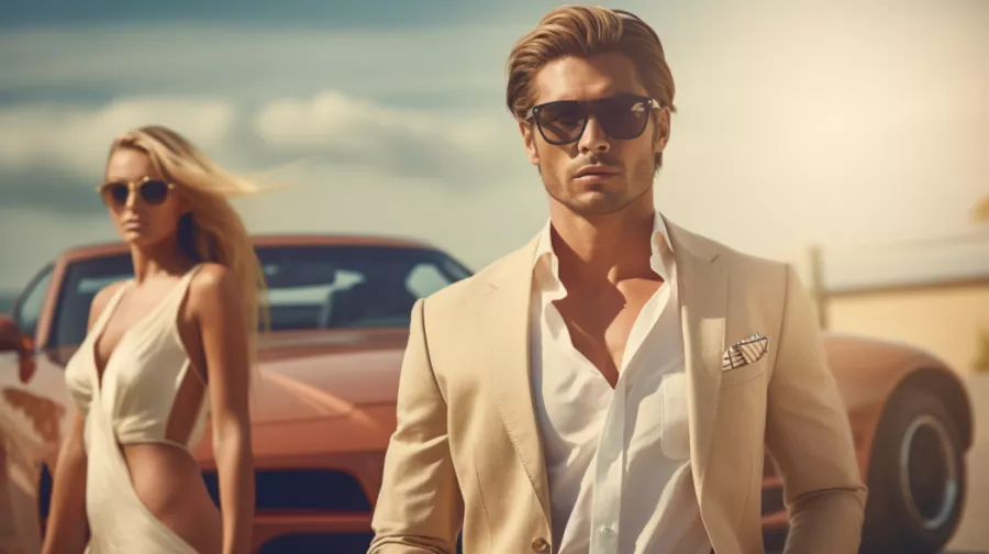 A man with a sports car and a blonde woman