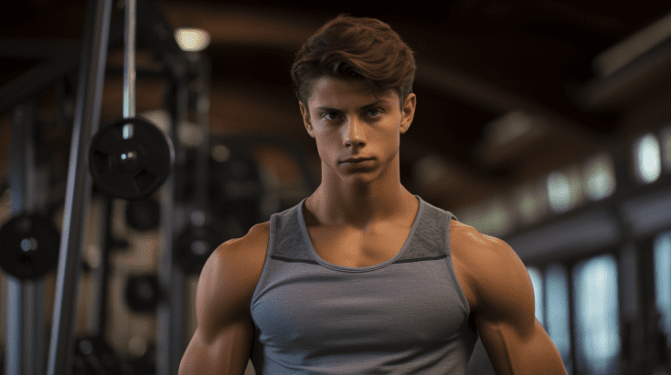 Muscular teen looking angry