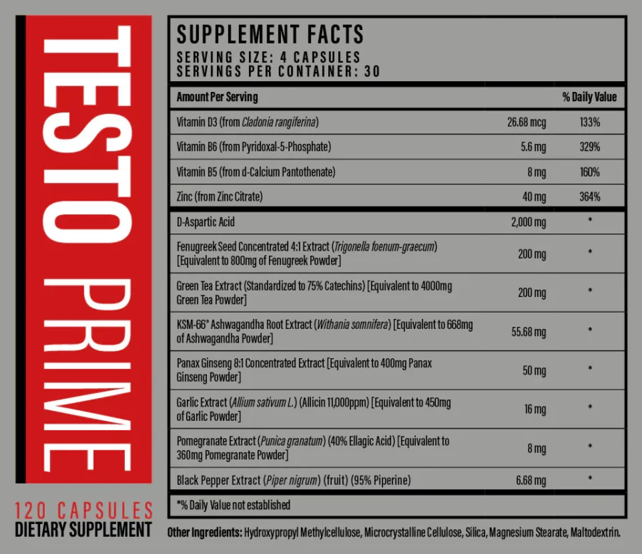 testoprime supplement facts