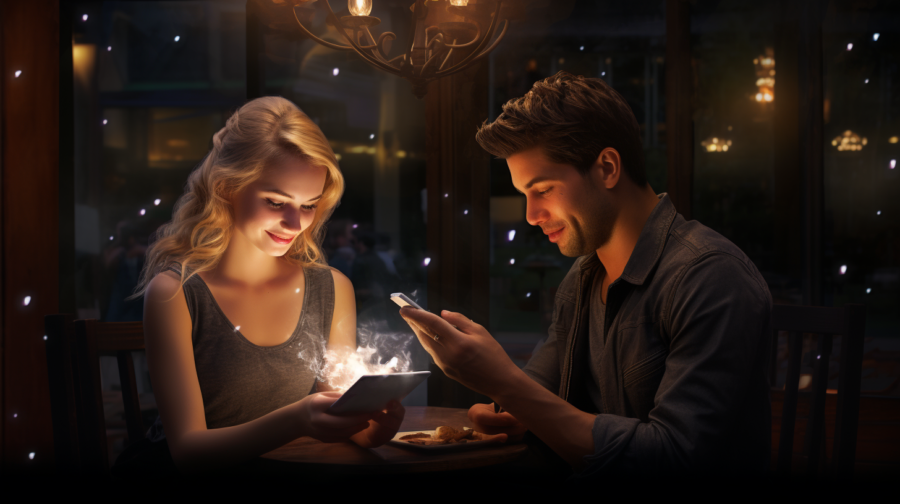 epic image of a guy and a girl texting