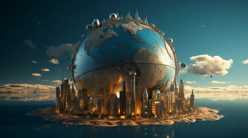 epic image of the world globe with different famous buildings in front