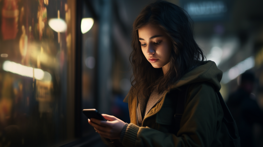 girl reading text message