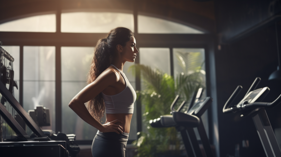woman running on treadmill in her home gym