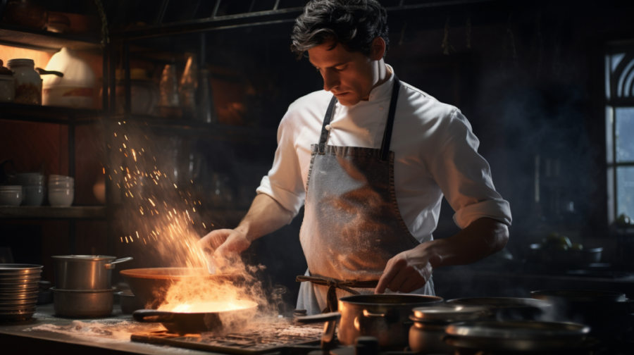 a chef cooking