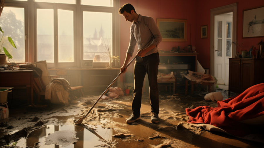 a man cleaning his house