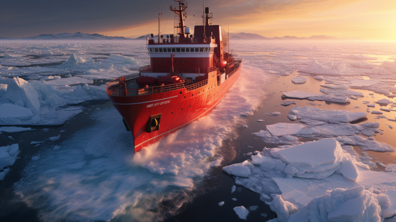 a ship breaking ice