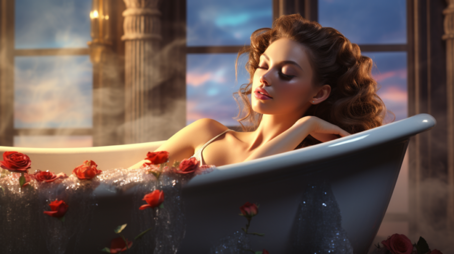 A gorgeous woman relaxing in a bath