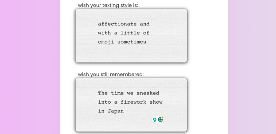 screenshot of memory and texting style options