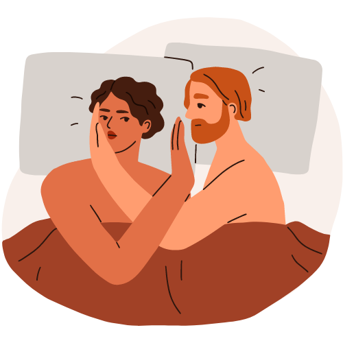 A drawing of a man and a woman in bed