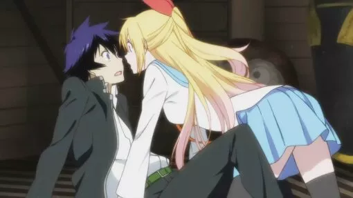 Anime girl bending over boy