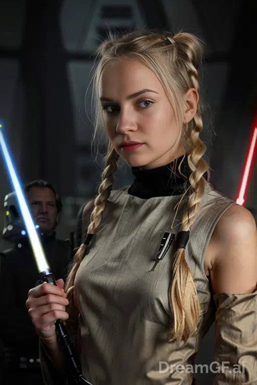 Blonde Russian girl with a lightsaber