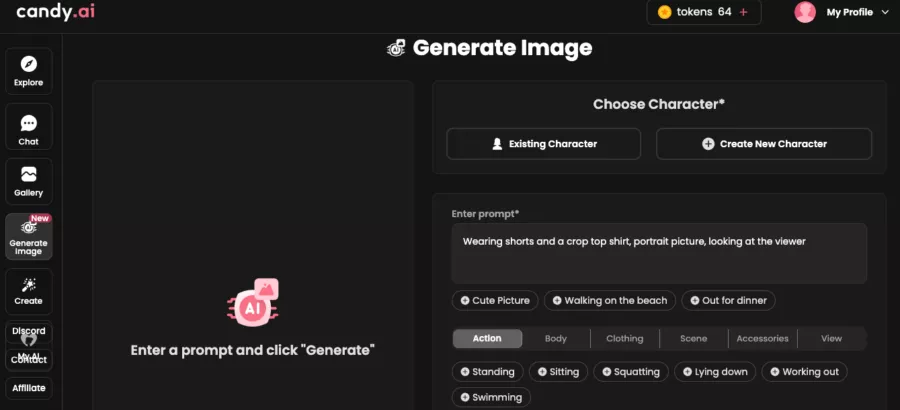 Screenshot of the candy ai image generator