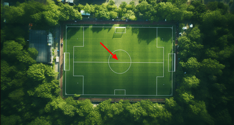 Birds eye view of a soccer field