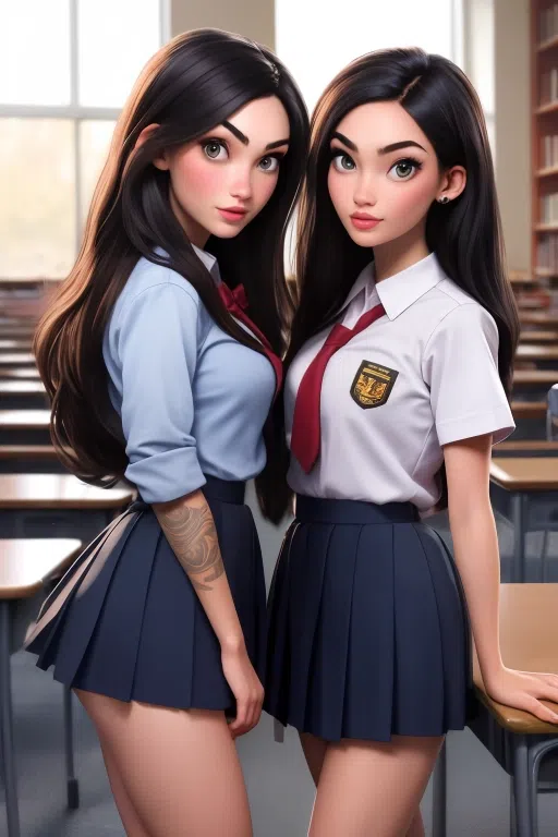 3d animated images of two school girls