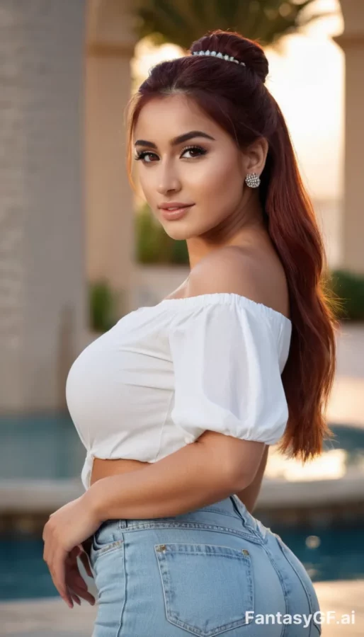 Middle eastern woman with jeans and white top