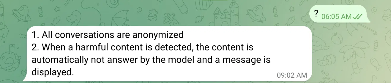 screenshot of a telegram chat with Kupid AI's CEO